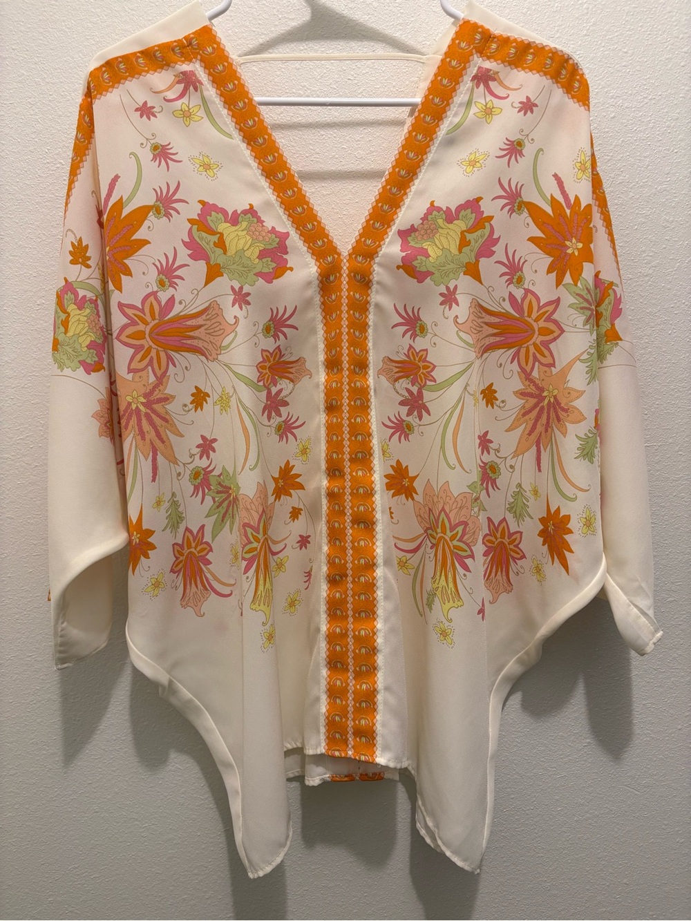 Rose & Olive Ivory Tunic with Orange and Pink Floral Print